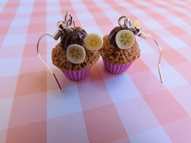 🧁Boucles d'oreilles - Cupcakes chocolat et bananes